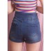 High Rise Three Button Denim Shorts